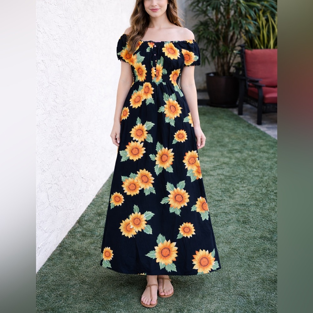 Seven Islands Women's Sunflower Dress Black L